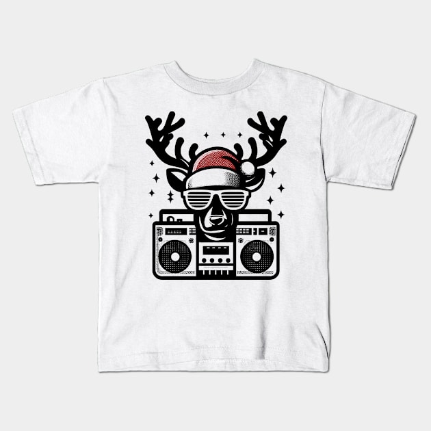 Retro Christmas Reindeer Santa Hat Kids T-Shirt by Francois Ringuette